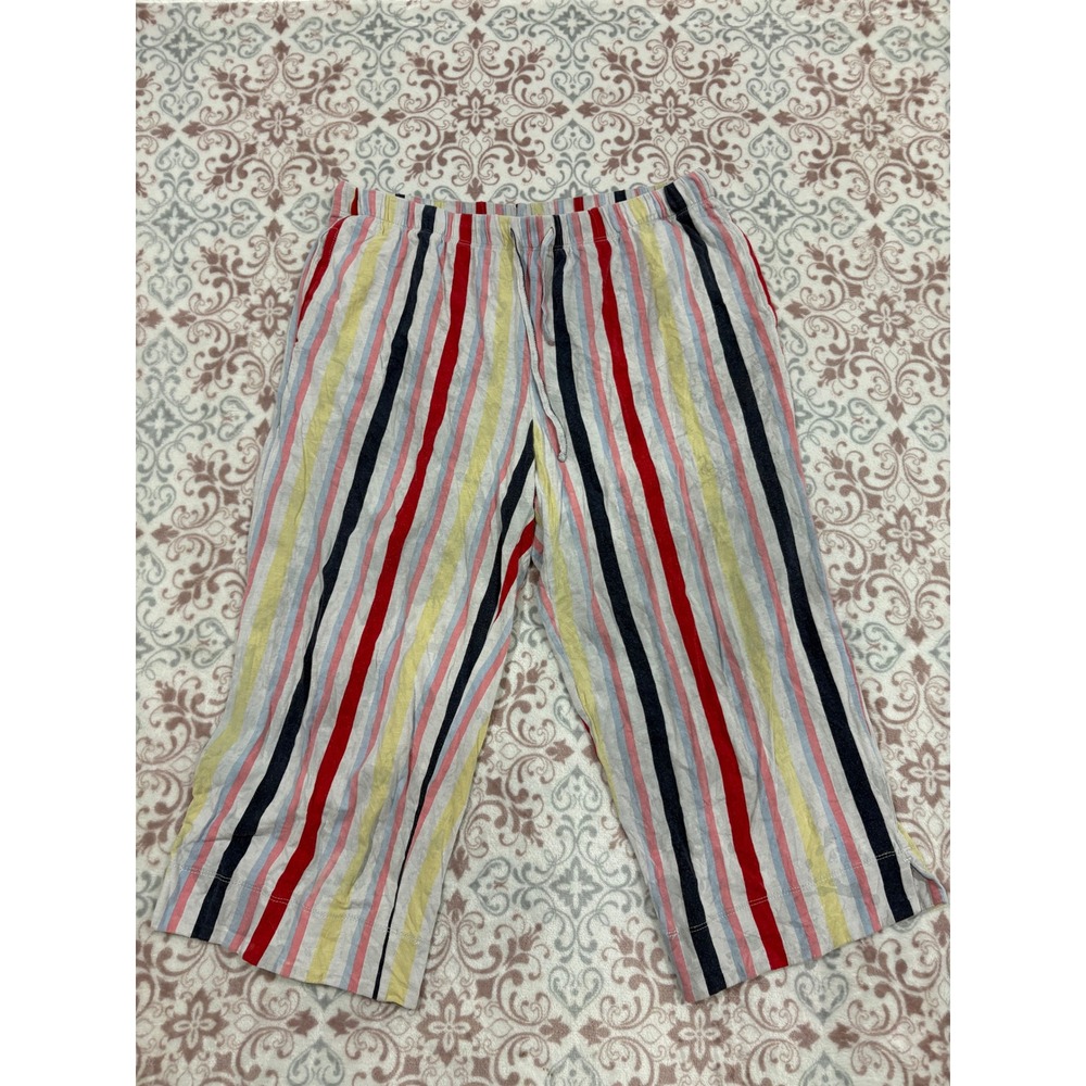 Liz Claiborne Striped Pajama Pants Womens M Multi Color Crop Lounge Sleepwear
